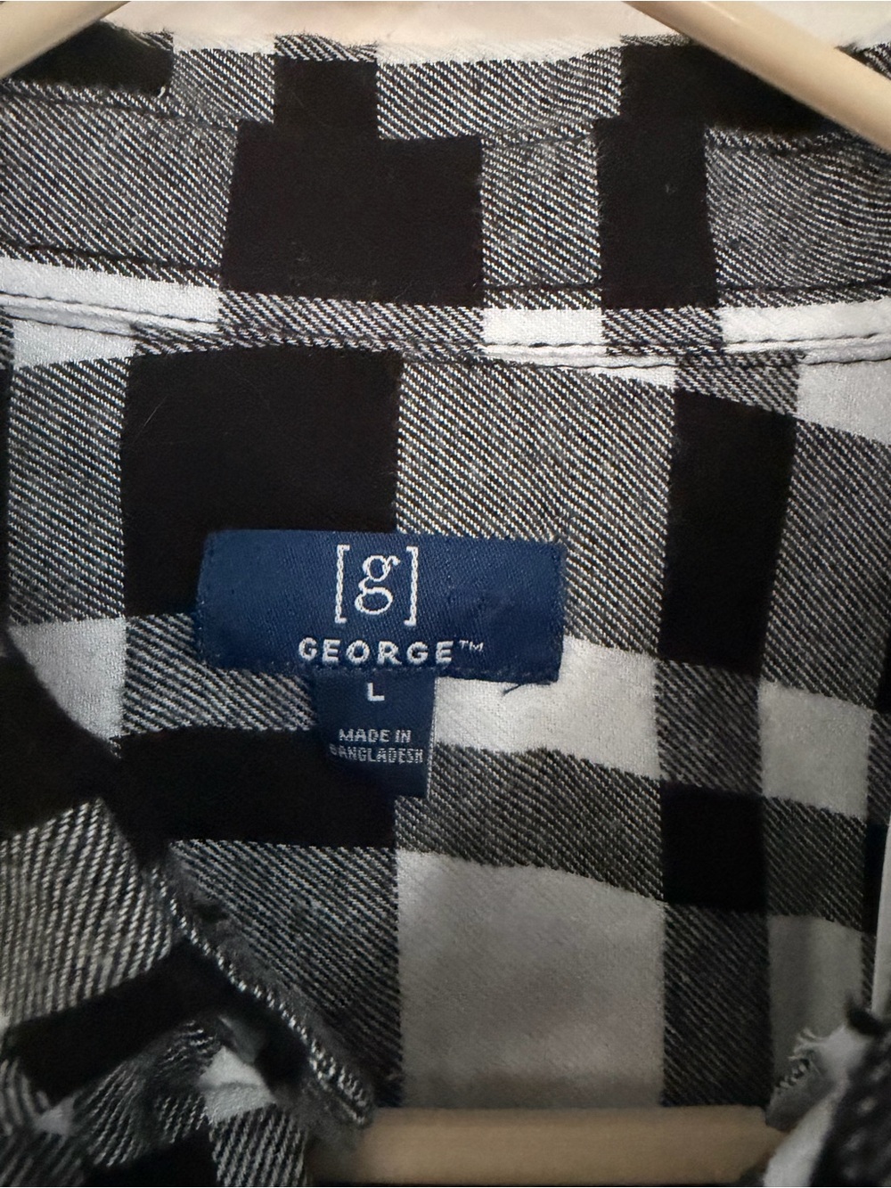 NWT men’s George Black and White Plaid flannel pockets Button-Down Shirt warm L - Picture 2 of 5